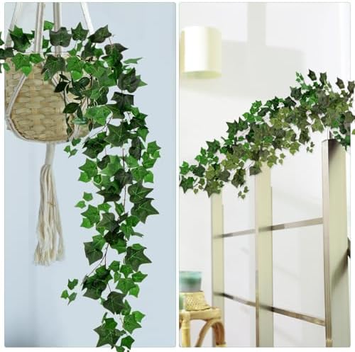 M METERXITY 3-Pack Artificial Ivy Vines Kit, 6 ft Silk Greenery Fake Ivy Vines for Room Decor, Ivy Garland for Bedroom/Window/Wedding/Party/Wall Hanging Plants [Dark Green] - Image 6