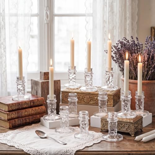 Mumufy 12 Pcs Glass Crystal Taper Candle Holders, 4 Inch Clear Glass Candlestick Holder Fit 0.8 Inch Candles, Crystal Decorative Candle Stand Centerpiece for Wedding, Dining Room, Party(Ice Patterns) - Image 5
