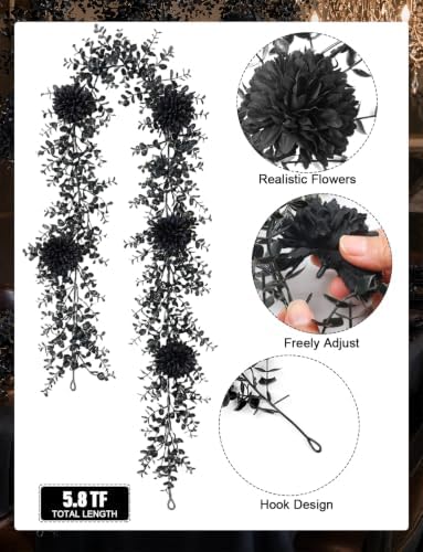 Black Eucalyptus Garlands, 4Pcs, 5.8 FT, Artificial Halloween - Image 2