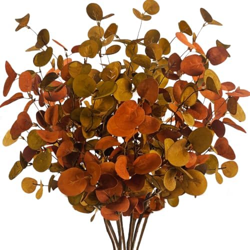 8 Pcs Artificial Fall Eucalyptus Stems, 27 Inch by Ruidazon