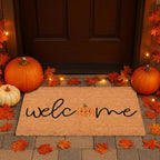 Welcome Pumpkin Coir Doormat 17"x30", Fall Outdoor Front Door Mat with Cute Pumpkin Design, PVC Non Slip Backing, Natural Coconut Coir Door Mat for Porch Entryway Halloween Thanksgiving Decor - Image 4