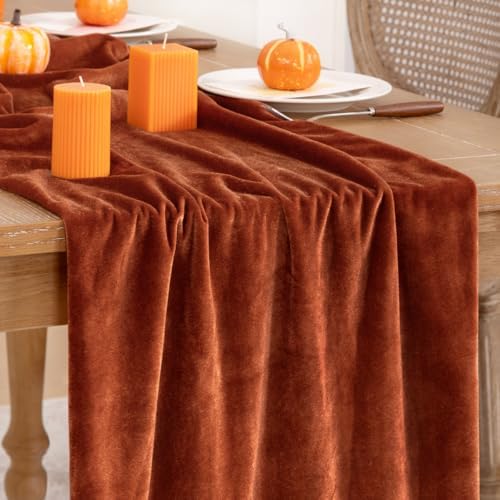 DeZerlor 3pcs Terracotta Fall Velvet Table Runner 20 x 120 Inch by DeZerlor