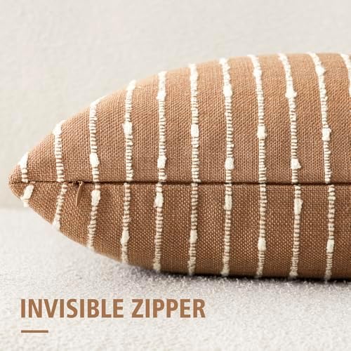 Foindtower Decorative Striped Boucle Throw Pillow Cover 20x20 Rust Tobacco - Image 3