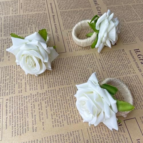Napkin Rings,48 Pcs Artificial Rose Napkin Holders Flower Napkin Buckles for Wedding Baby Shower Valentine's Party Home Kitchen Dinner Table Decoration (White, Standard Size) - Image 4