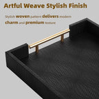 2 Piece Woven Leather Ottoman Tray with Gold Handles, Perfect Rectangular Serving Tray for Living Room, Coffee Table Tray as Thoughtful Gift for Home Decor Enthusiasts (Black) - Image 5