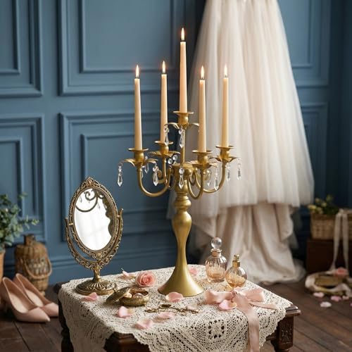20.3'' Tall 5 Arm Silver Candelabra Centerpiece for Table, Metal Candelabra Candle Holder, Retro Candelabra Table Centerpieces for Party, Events, Home, Wedding Decor (1, Pure Gold, 5 arm) - Image 4