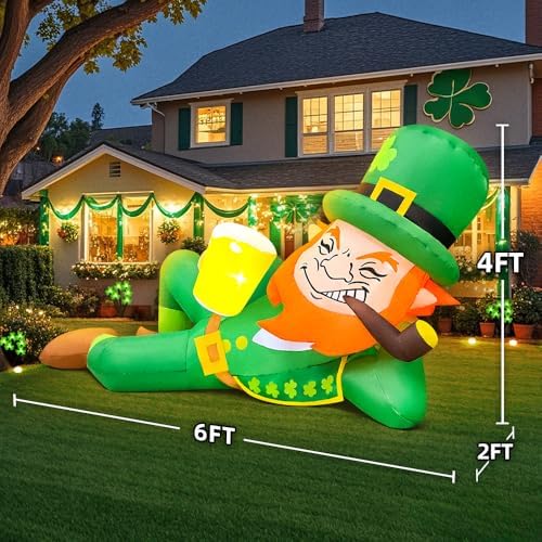 KOOY 6FT St Patricks Day Inflatables Outdoor Decorations Leprechaun Inflatable St Patricks Day Blow up Yard Decorations with Lights St Patricks Decorations for Holiday Party Irish Decor - Image 5