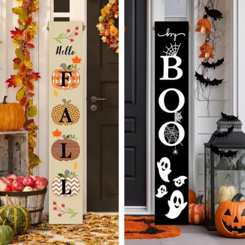 One-Piece Reversible Fall Halloween Porch Sign, Outdoor Decor by flangairy