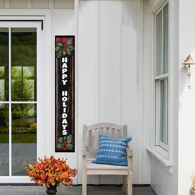 Happy Holiday Sign for Front Door Porch Deck Patio or Wall - Indoor Outdoor Decorative Christmas Holiday Farmhouse Rustic Vertical Porch Decor - Image 5