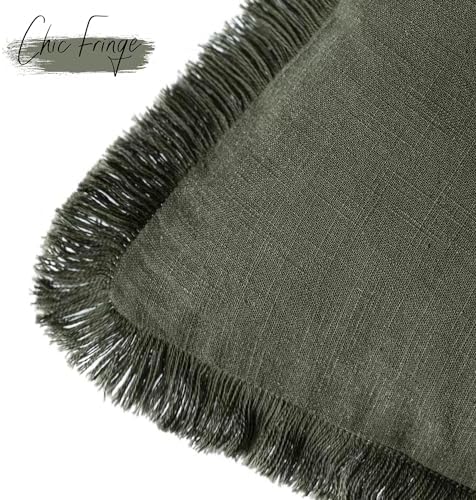 Foindtower Decorative Linen Fringe Throw Pillow Covers 26×26 Dark Green - Image 3
