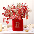 Norme 32 Pack Chinese New Year Decorations 14 Pcs Artificial Red Berries and Gold Leaves Branches with 18 Pcs Decor Pendants, Lunar New Year Table Centerpiece Fortune Lucky Tree Floral Arrangement by Norme