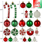 Christmas Tree Ornaments Green Red White Xmas Ball Ornaments Set of 60 Pack - Image 3