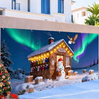 Christmas Garage Door Banner 7x16FT Snowman Post Office & Aurora Scene, Winter Garage Cover for Outdoor Holiday Decorations - Image 6
