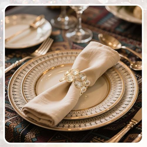 Crystal Metal Napkin Rings Set, Elegant Wedding/Party Table Decor, Shiny Holiday Dinner Accessories Bulk, Bridal Shower Gift, Anniversary, Christmas, Home Decor Essentials (Gold, 24-Pcs) - Image 3