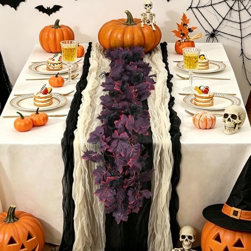 RECUTMS Black Burgundy Garland Artificial Black Rose Garland Fall Leaf Vine - Image 5