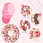 Tulip Wreath for Front Door, 20 Inch Tulip Spring Summer Wreath with Green Leaves, Artificial Floral Door Wreath for All Seasons Wall Window Valentine Easter Home Decor (Pink) - Image 2