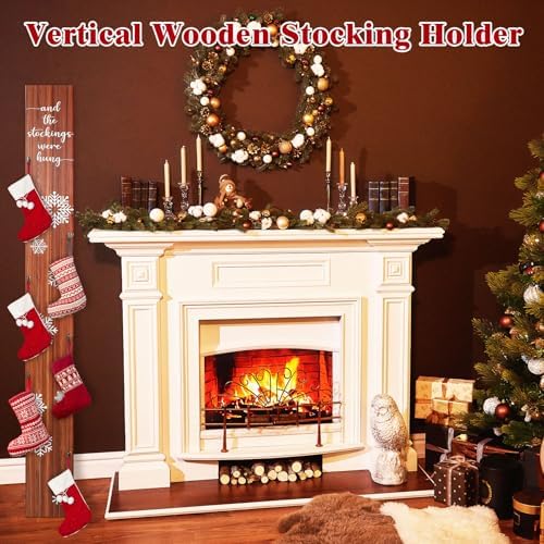 Cinnvoice Rustic 70 Inch Stocking Holder, 6 Hooks Freestanding Wood - Image 4