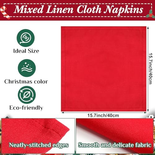 Ziliny 16 Pcs Cotton Christmas Napkins and Rings Set, 8 Washable Thanksgiving Napkins Cloth, 8 Xmas Napkin Rings for Xmas Dinner Party Table Decoration(Retro Style) - Image 3