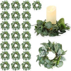 Zeyune 24 Pcs Candle Rings Bulk Artificial Eucalyptus Wreath Novel by Zeyune