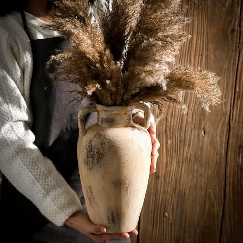 Ceramic Flower Vase, 11.41 Inch Tall Farmhouse Vase with Handles - Image 2