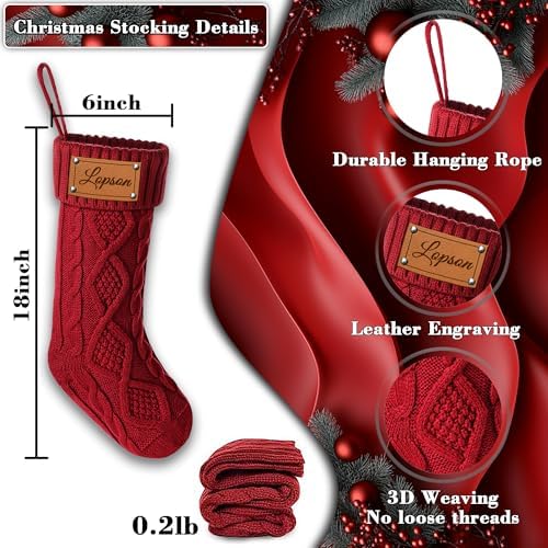 Personalized Christmas Stockings, Custom Engraving Christmas Stockings 9 Pack with Names, 18” Large Knitted Xmas Stocking for Family Kids, Fireplace Hanging Holiday Christmas Party Decoration - Image 3