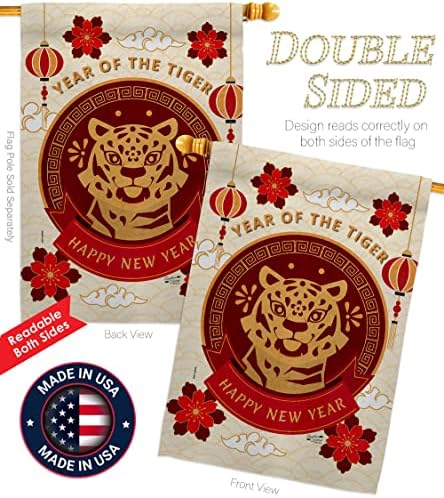 Happy Tiger Year House Flag New Lunar Good Luck Prosperous Seasonal Arrival Blessing Decoration Banner Small Garden Yard Gift Double-Sided, Made in USA - Image 3
