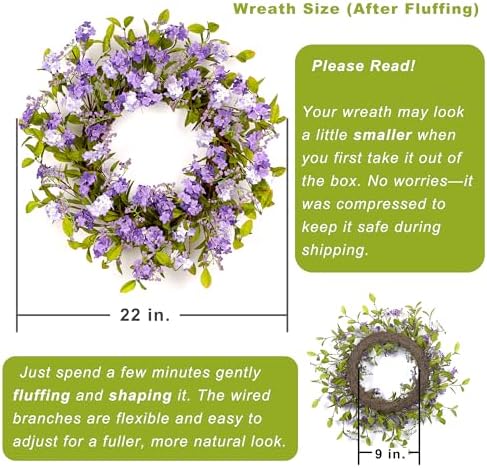 Summer Wreath for Front Door, 22 in Purple Cherry Blossom Hydrangea - Image 4