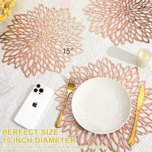 Set of 18 Round Placemats Rose Gold, Heat-Resistant PVC Table Mats with Luxury Metallic Glossy Finish for Thanksgiving Christmas Wedding Party Decor, Easy to Clean - Image 4