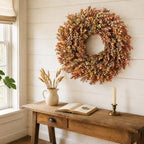 26" Artificial Fall Azalea Leaves Wreath for Front Door Decor(Orange-Green) - Image 4