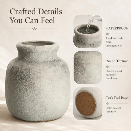 Rustic Ceramic Vase for Home Decor, 6.4 Inch Small Farmhouse Flower Vase - Image 2