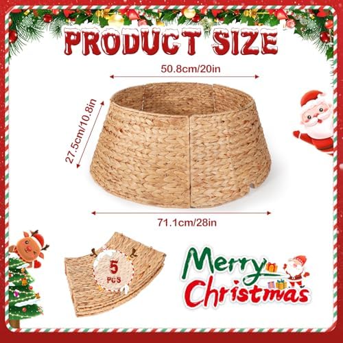 Christmas Tree Collar 28 inch with Cord Cut Out Artificial Christmas Tree Skirt Woven Water Hyacinth Large Tree Ring Base Collar Home Décor, Natural - Image 2