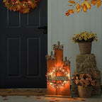 Glitzhome 30" H Farmhouse Wooden Pumpkin Sign with Wreath, Rustic Welcome Fall Porch Sign Standing Decor for Fall Harvest Autumn Thanksgiving Home or Yard - Image 3