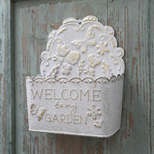 Decorative Hanging Wall Basket Shabby Chic Wall Planter for Indoor Planters Decor White Wall Planter Holder Metal Hanging Planter Wall Mounted Planter for Farmhouse Garden Wall Decor - Image 5