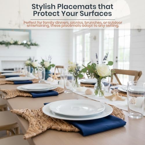 Woven Fish Placemats Set of 4 (12"x17") – Water Hyacinth Placemats Indoor – Farmhouse Placemat for Dining Table – Boho Place mats – Wicker Rattan Place mats - Image 5