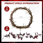 Vicenpal 2 Pcs 10.5" Crown of Thorns Easter Church Cross Decor Jesus Crown Headpiece from Bethlehem Jerusalem Easter Holy Week Wreath Ornament - Image 2
