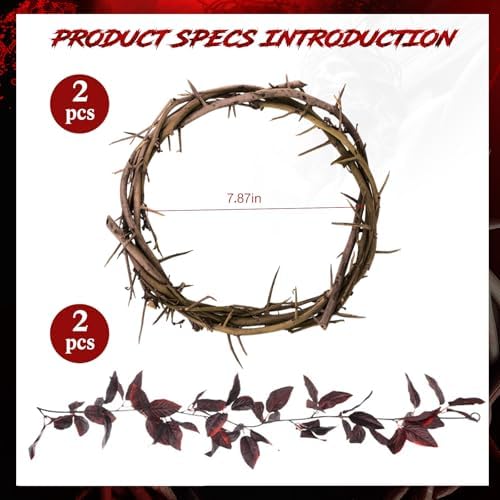 Vicenpal 2 Pcs 10.5" Crown of Thorns Easter Church Cross Decor Jesus Crown Headpiece from Bethlehem Jerusalem Easter Holy Week Wreath Ornament - Image 2