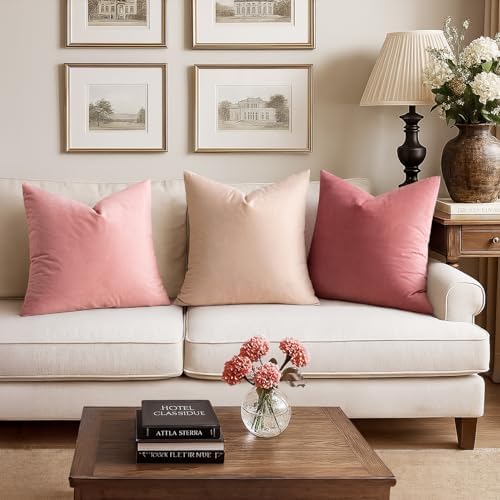 MIULEE 24x24 Inch Pack of 2 Euro Velvet Throw Pillow Covers Dusty Pink - Image 2