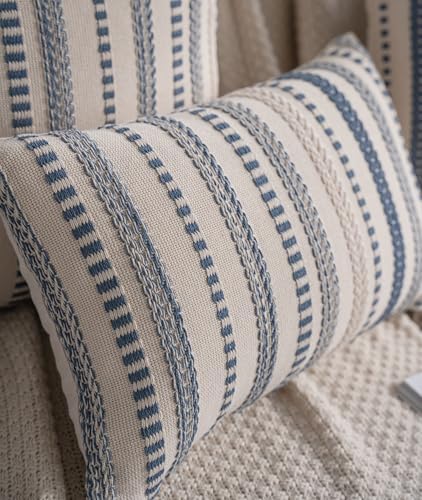 Cethom Blue Boho Lumbar Pillow Covers 14x36 Long, Stripe Textured Decorative Couch Pillow Cases for Bed, Sofa, Living Room, Bedroom, Farmhouse Home Accent Cushion Covers, Pack of 1 - Image 2