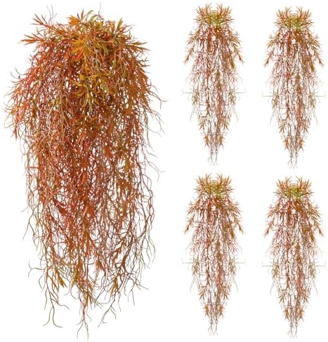 dallisten 4Pcs Autumn Fake Hanging Fern Plants for Outdoors, UV Resistant Artificial Ferns Fall Vines Faux Trailing Plants for Indoor Wall Porch Home Thanksgiving Halloween Decor(4PCS Orange Ferns) by dallisten