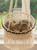 KARCEEY Macrame Cat Hammock - Hanging Cat Bed for Wall & Window - Boho Swing with Full Hardware Kit & Nip Toy - Stable Heavy Duty Design for Large & Senior Felines up to 60lbs by KARCEEYStudio