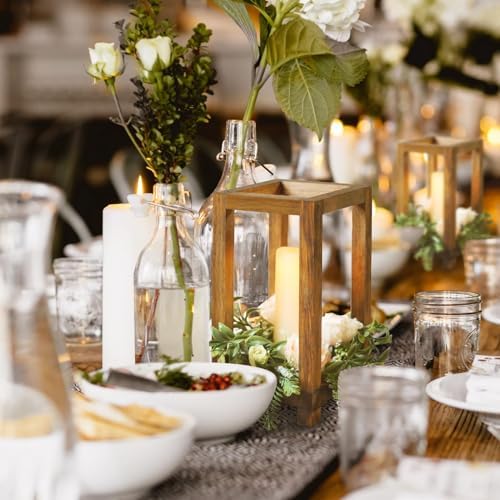 4 Pcs Wooden Lanterns Wedding Centerpiece for Tables, Farmhouse Candle Lantern, Perfect Centerpiece Table Decorations, Candle Holder Decorative for Wedding Party, Table Valentine Decor - Image 3