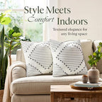 Mecatny Boho Outdoor Throw Pillow Covers 16x16 Set of 2 Grey & Cream White - Image 2