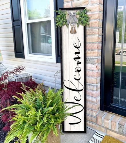 Welcome Sign for Front Porch Standing 45"X9" Large Outdoor Decor Rustic Vertical Leaner Wood Frame Porch Tall Welcome Signs for Farmhouse Outside Front Door Decorations (Black) by Surfapans