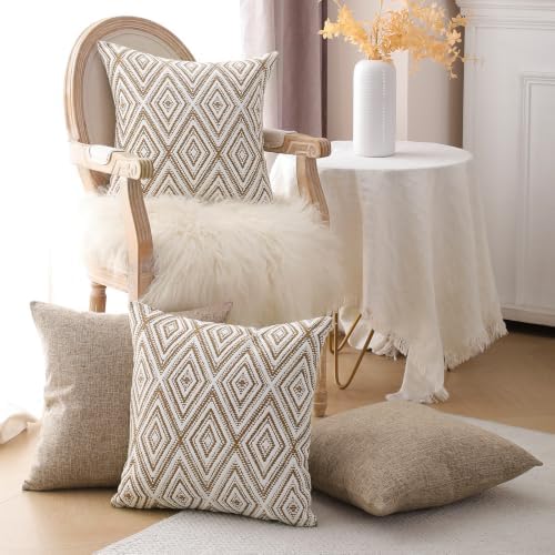 HPUK Throw Pillow Covers 18x18, Set of 4, Light Brown Couch Pillow Covers - Image 4