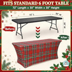 Oudain 2 Pcs Christmas Tablecloth 6 ft Red Green Buffalo Plaid Table Cover - Image 2