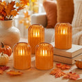 Fall Decorations for Home, Orange Glass Flameless Candles with Remote & Timer, Set of 4 Real Wax LED Pillar Candles with Dancing Flickering Flame, 3" x 4"/5", Halloween Thanksgiving Christmas Decor by Lezonic