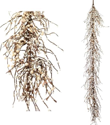 60" Pip Berry Garland - Artificial Spring and Summer Decorative Garland with Cream Berries, Perfect for Front Door, Mantel, Centerpiece and Table Display Seasonal Décor by Unknown