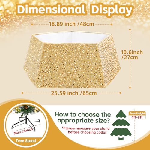 Gold Sequin Christmas Tree Ring Collar 25.59 Inch Velvet Tree Skirt Collapsible Tree Base Cover for Xmas Artificial Tree Home Ornaments - Image 4