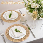 Round Woven Placemats Set of 12，13 Inch Natural Rattan Placemats Hand-Woven Water Hyacinth Placemat Farmhouse Rustic Braided Boho Wicker Table Mats for Christmas Dining Table Wedding Home (13 Inch) - Image 4