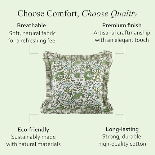 CPC Block Print Ruffle Throw Pillow Cover Agate Green 20"x20", Pack of 2 - Image 6